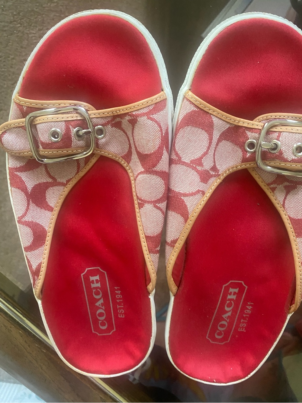 Coach Pink Signature Canvas Slide Sandals with Red Insoles 9 - Picture 3 of 5